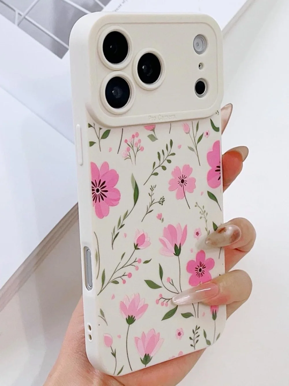iPhone 17 Pro Max Case | Floral Soft TPU Protective Phone Cover - Beige